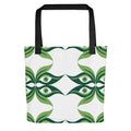 All-over print design of a Green Geometric Aesthetic Tote Bag with black cotton denim handles