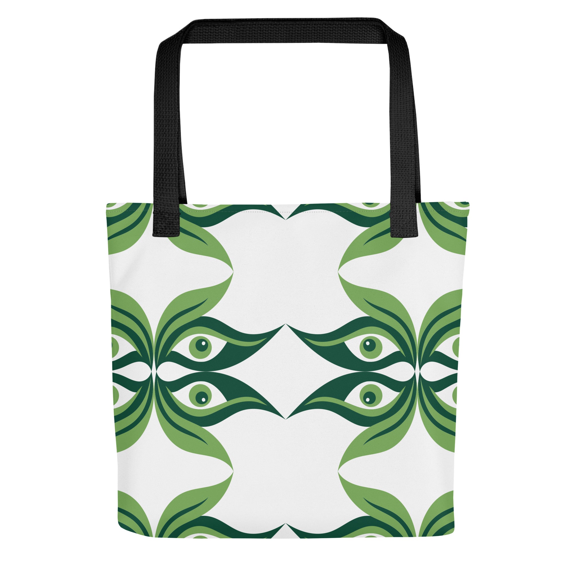 All-over print design of a Green Geometric Aesthetic Tote Bag with black cotton denim handles