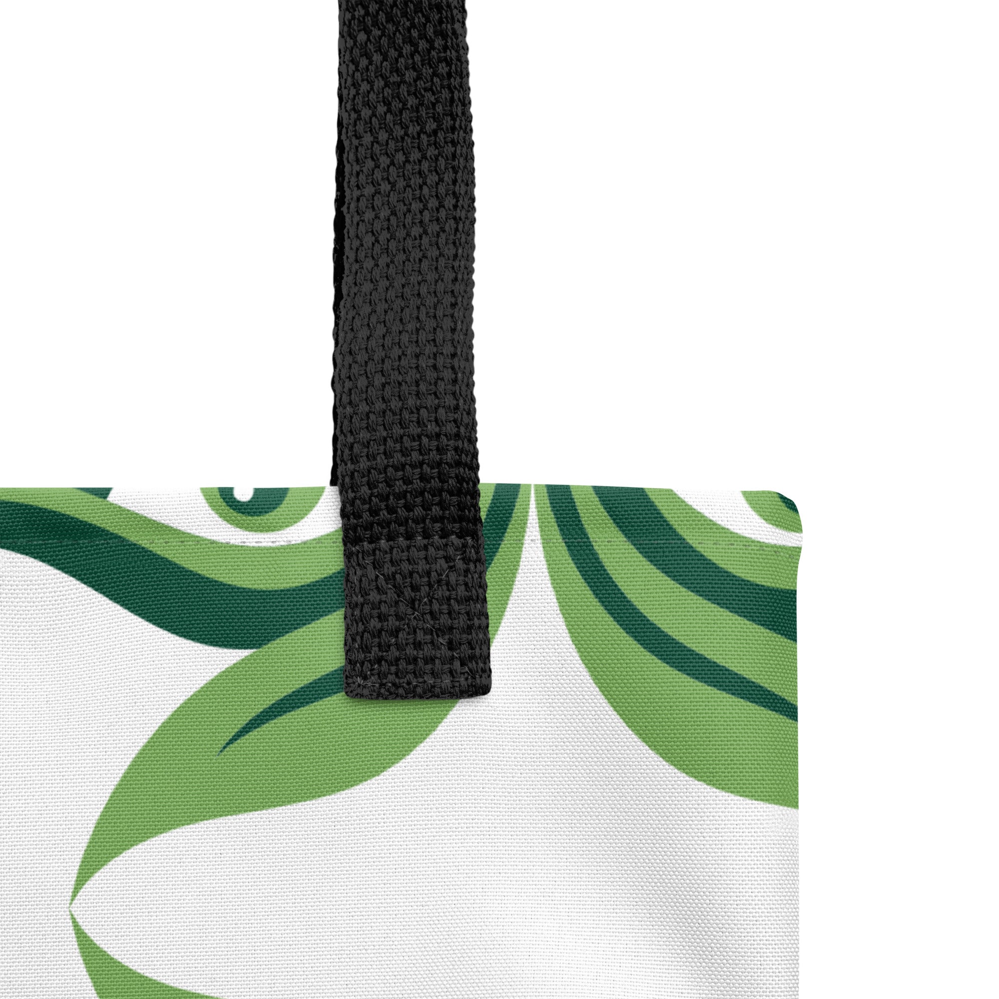 All-over print design of a Green Geometric Aesthetic Tote Bag with black cotton denim handles