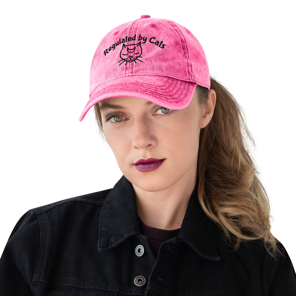 Embroidered "Regulated by Cats" stone-washed pink cap