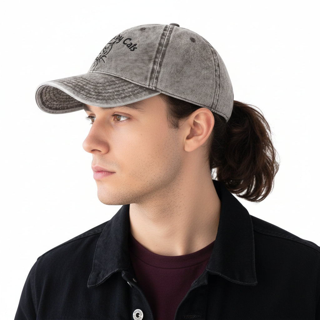 Embroidered "Regulated by Cats" stone-washed gray cap