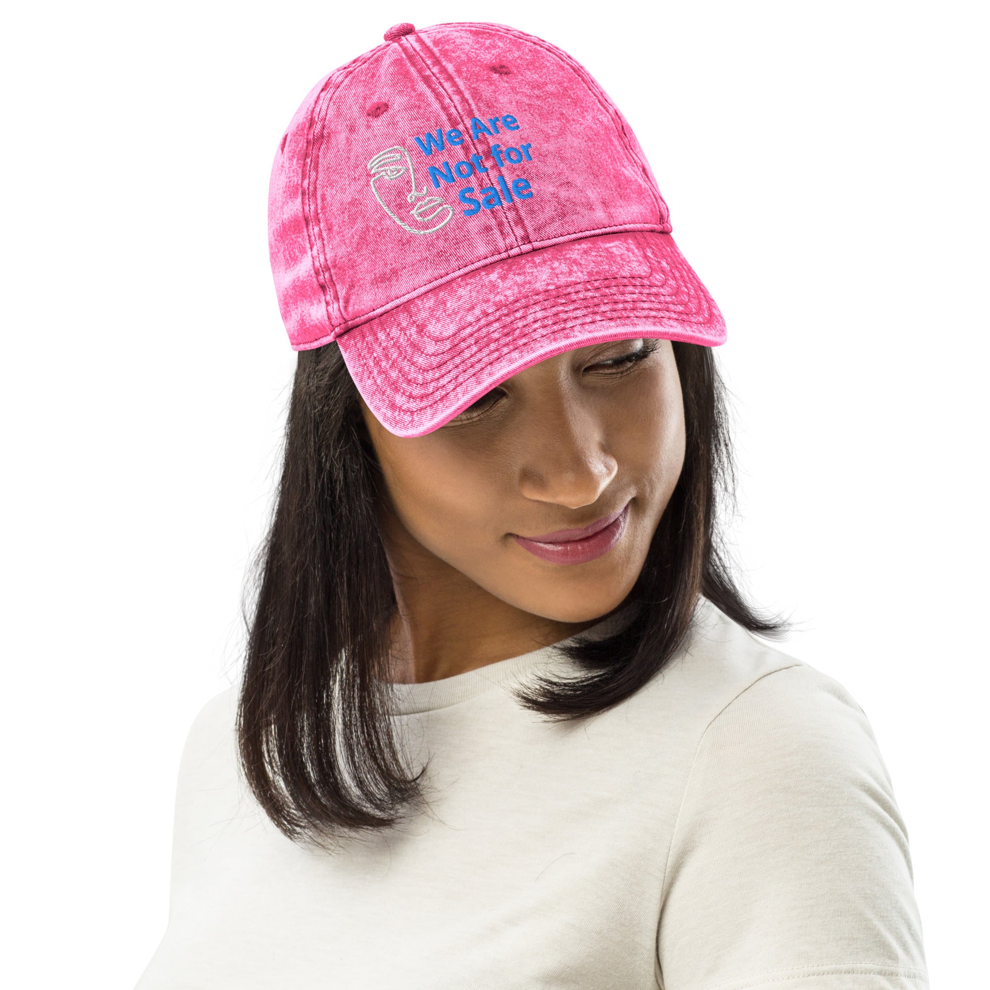 Embroidered "We Are Not For Sale" cotton twill pink cap