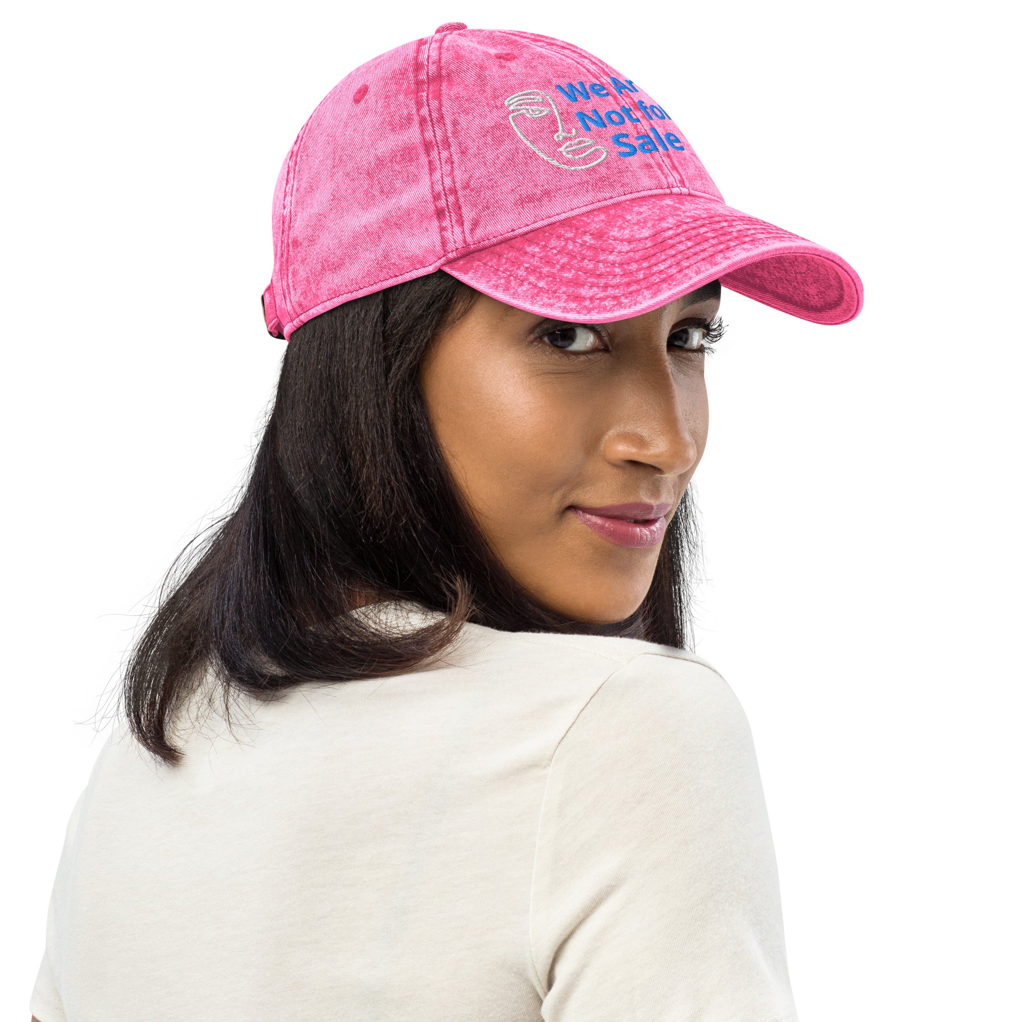 Embroidered "We Are Not For Sale" cotton twill pink cap