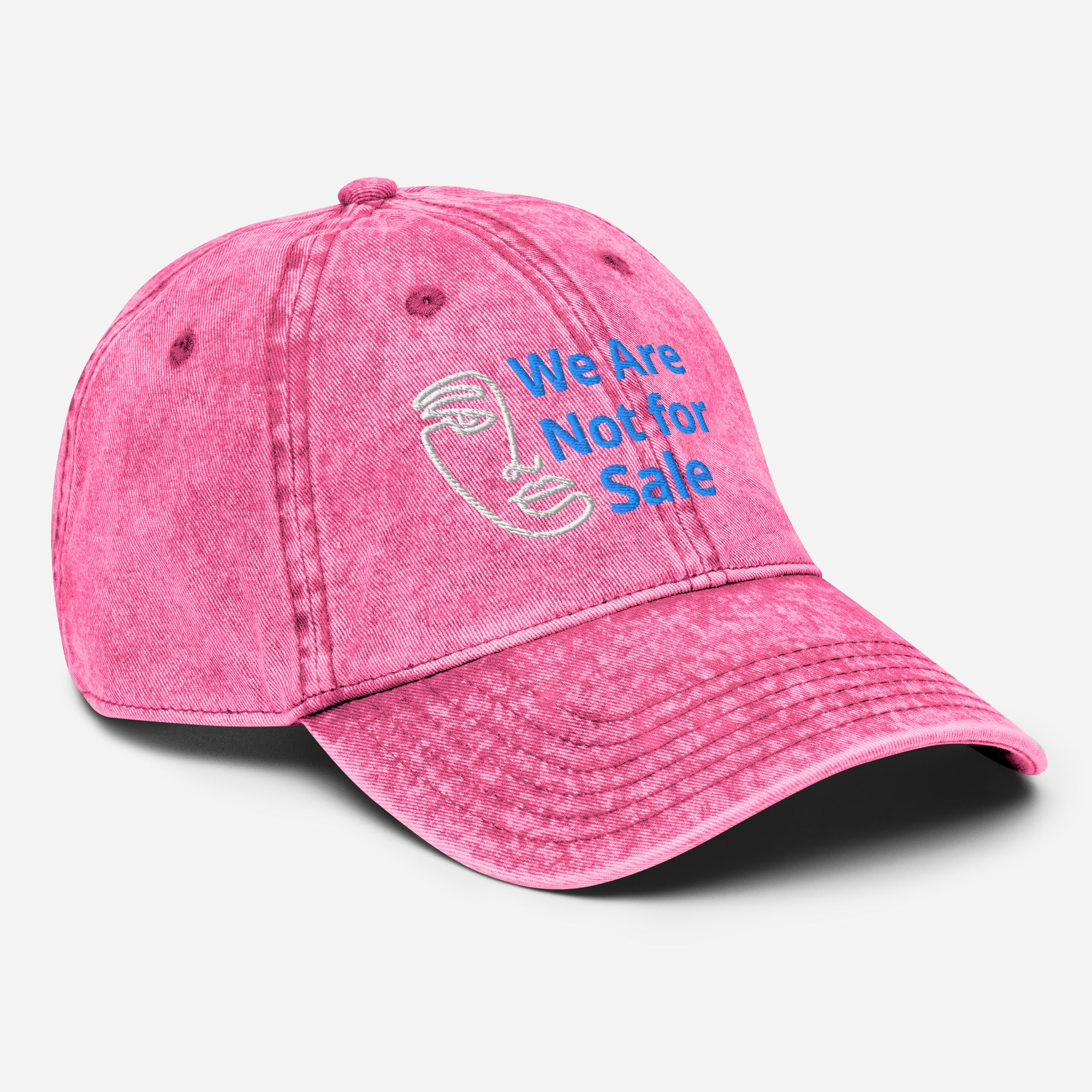 Embroidered "We Are Not For Sale" cotton twill pink cap